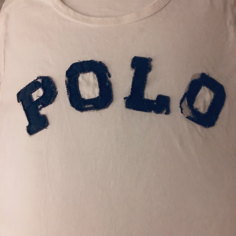 Polo by Ralph Lauren White Tee with Large Distressed Blue Logo